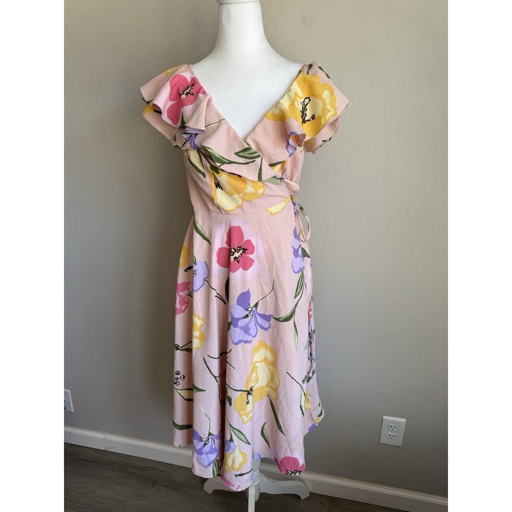 ASOS Pink Floral Midi Wrap Dress Womens 6 Coquette Girly Ruffles Romantic Barbie